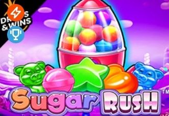 Veselý a sladký obrázek hry 'Sugar Rush', který představuje cukrovinkovité symboly a příslib lahodných odměn.